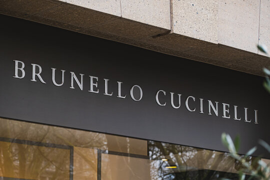 Brunello Cucinelli luxury clothing brand logo on the exterior of a store