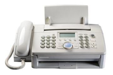 Classic beige fax machine with handset and paper tray