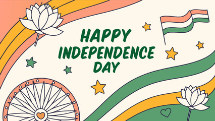Happy independence day india celebration with indian flag lotus and chakra illustration background design
