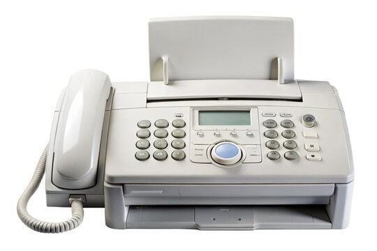 Classic beige fax machine with handset and paper tray