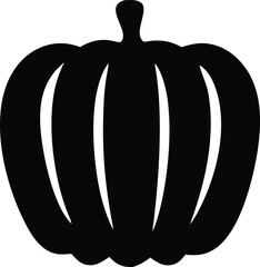 A striking black silhouette of a classic ribbed pumpkin with a prominent stem perfect for halloween or autumn themed designs