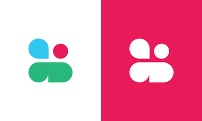 Abstract Modern Minimalist People Logo Design, Two Color Variations on White and Pink Backgrounds.