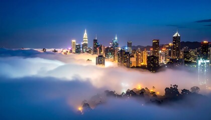 Naklejka premium City lights above clouds at night
