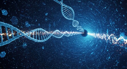 DNA Helix Tunnel: Futuristic Science and Technology Visualization.