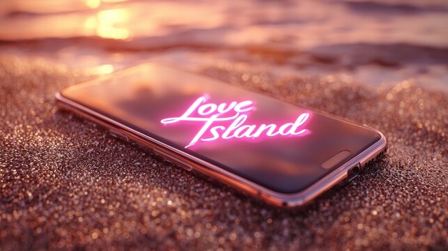 TV Show Intro: Love Island Logotype Displayed on Smartphone Screen