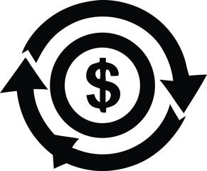 Circular arrows symbolizing financial exchange and transaction cycles with a prominent dollar sign at the core