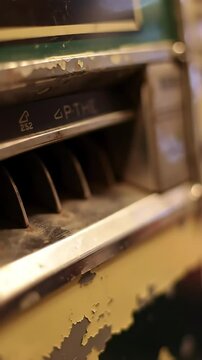 Hand inserts coins into vending machine, followed by the satisfying clunk of a snack dropping into the retrieval slot.