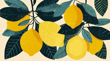 Vintage illustration of Lemons on beige background