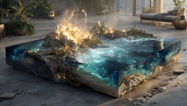 AI communication panel embedded in stone floor with glowing crystal energy