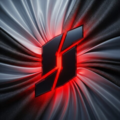 Sleek Metallic Black Athletic Logo with Red Lighting and Dynamic Fabric