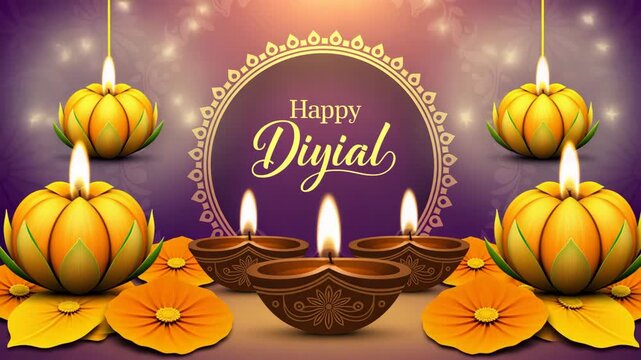 Celebrate the festival of lights with this enchanting Diwali video frame featuring glowing diyas and vibrant colors, perfect for warm greetings and festive promotions