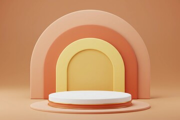 Minimalist Product Display Pedestal - Arch Backdrop & Earth Tones