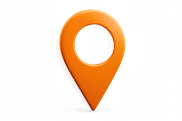 Orange map pin indicating location on transparent background, perfect for indicating a specific place on a map
