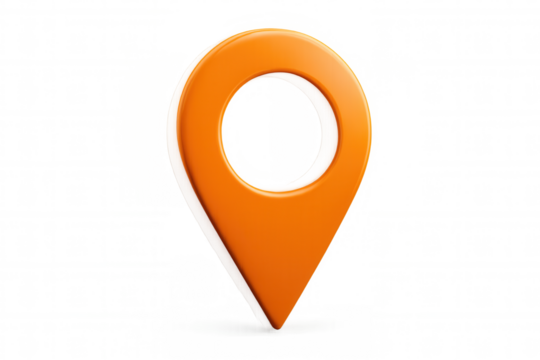 Orange map pin indicating location on transparent background, perfect for indicating a specific place on a map