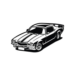 Black and white classic american muscle car vector monochrome isolated