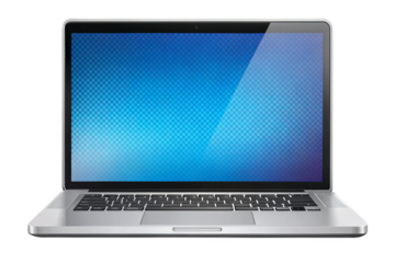 Modern silver laptop with bright blue screen on black background