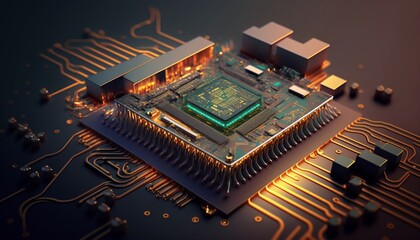 Processor chipset and circuit board background, Generative AI