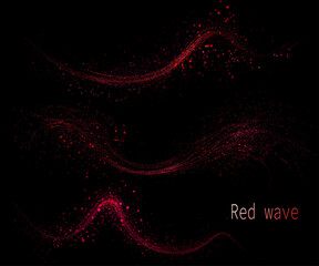 Isolated design elements, set of exquisite red wavy shapes from shiny tinsel.