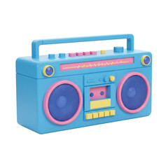 Aqua and Pink 3D Render of a Boombox with Transparent Background Ready for Integration
