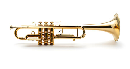 Fototapeta premium Shiny Golden Trumpet Musical Instrument With Brass Valves and Bell