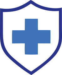 Fototapeta premium Blue shield with a bright blue plus sign symbolizing health protection and medical security
