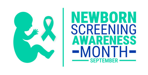 Newborn Screening Awareness Month background, banner, card or poster design template is observed every year during September, to raise awareness about the mission. Vector illustration.