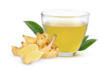 ginger  tea and slice  in glass.  herb tea  for  health on transparent.