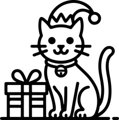 Cat With Gift Vector Art