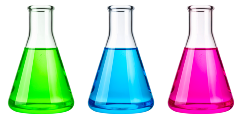 group of colorful test tubes isolated on white background