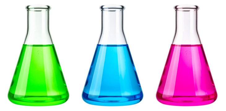 group of colorful test tubes isolated on white background