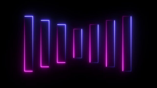 blue and purple color neon music icon animation with black background .