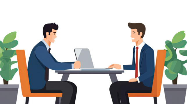 Recruiter having an online job interview with candidate through laptop video call isolated on white background