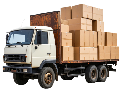 Transport Truck Carrying Packed Boxes, isolated on a transparent background