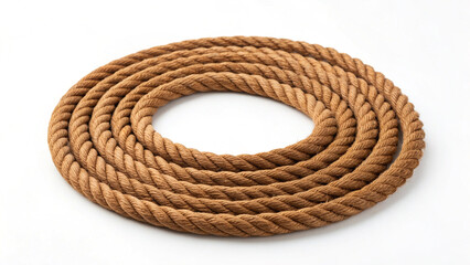 Coiled Rope on White Background &ndash; Nautical Equipment, Rope Texture, Strong Fiber, Marine Rope, Brown Cord, Twisted Rope, Camping Tool, Rope Design, Industrial Rope, Rope Circle, Survival Gear, Ropes a