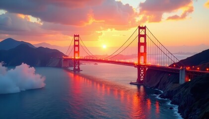 Obraz premium Golden gates shimmer, clouds drift across a radiant sky, heaven's gate, celestial scene, ethereal