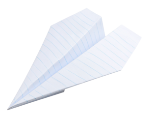 paper plane with striped paper pattern isolated on white background