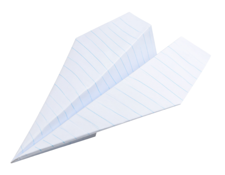 paper plane with striped paper pattern isolated on white background
