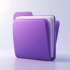 A purple folder with white papers inside on a white background in a studio setting and soft lighting