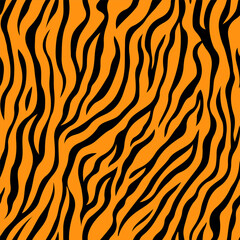 Tiger skin stripes seamless vector pattern, texture. Animal print texture illustration in orange and black colors