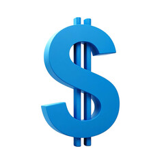 Obraz premium Bright blue 3d dollar sign isolated on transparent background