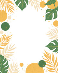 Colorful tropical leaves and shapes create a vibrant border design suitable for various decorative purposes