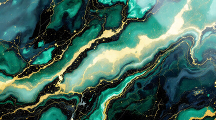 Emerald Green and Gold Abstract Art Luxurious Marble Texture Design