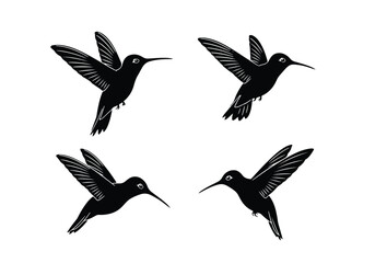 Obraz premium silhouette of hummingbirds in midflight, isolated on white background