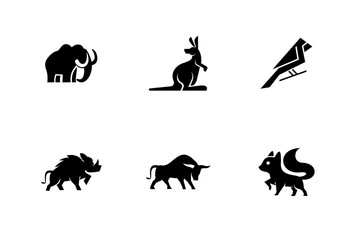 Animal icons set vector: Mammut, Kangaroo, Jay, Boar, Bull, Squirrel