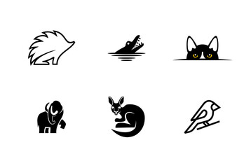 Set of 6 Black and White Animals Design