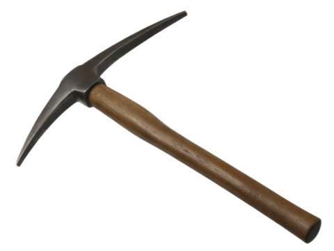 Metal pickaxe with wooden handle isolated

