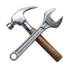 Hammer and wrench crossed in tribute design. Isolated white background. Png format