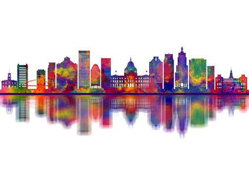 Providence Rhode Island Skyline. Cityscape Skyscraper Buildings Landscape City Downtown Art