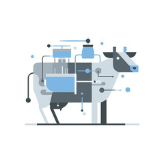 Simple flat style icon of automated cow milker with blue colors  