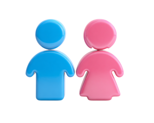 Modern man and woman symbols in blue and pink glossy colors